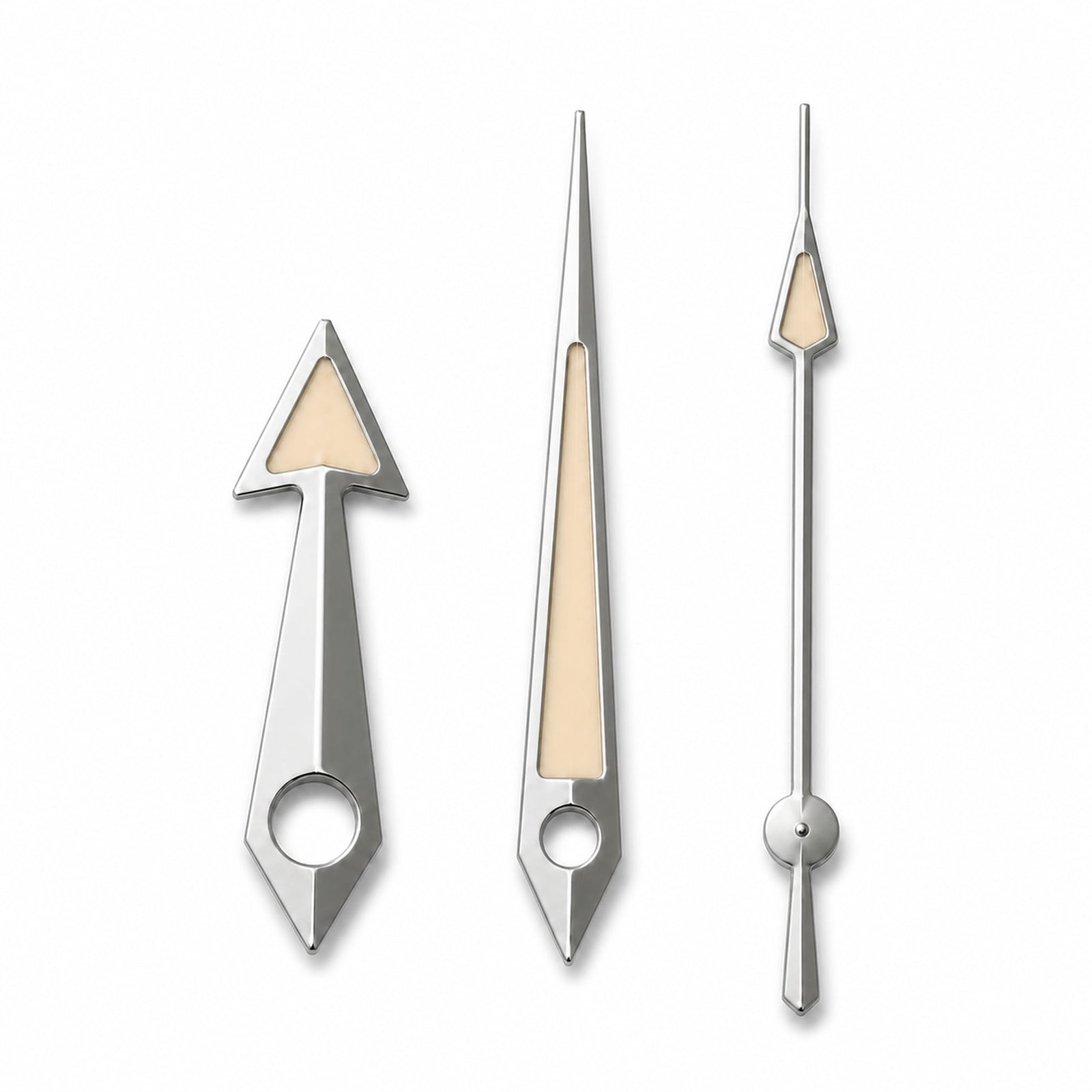 Broad Arrow Hands - Old Radium - Polished Silver