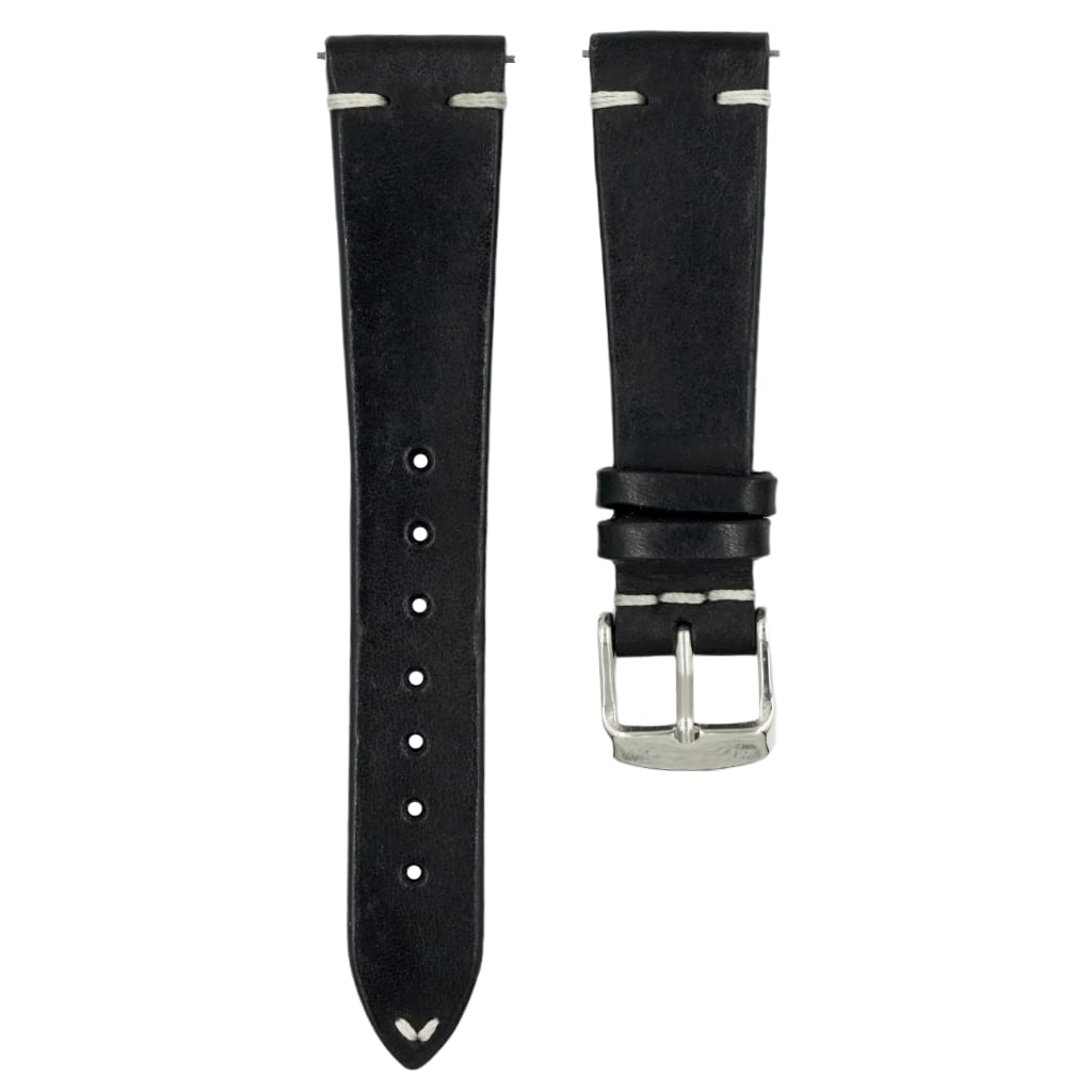 Full Grain Cowhide Leather Strap 20/16mm [Black, Side Stitch] - Small (14.5 - 17.0cm) - - - Lucius Atelier - Swiss Quality Seiko Watch Mod Parts