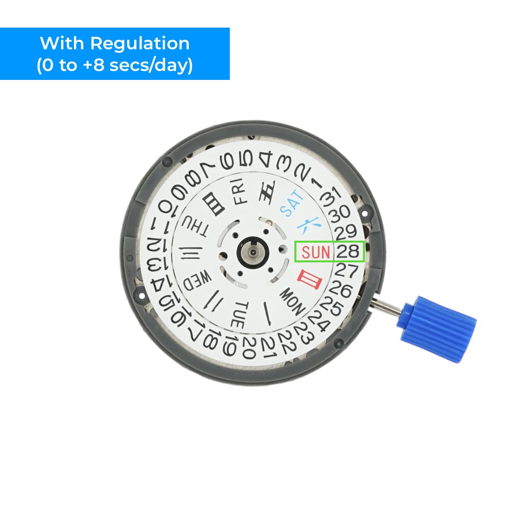 Seiko (TMI) NH36 Automatic Movement - Day Date @ 4H Crown (White) - Regulated (0 to +8 secs/day) - - - Lucius Atelier - Swiss Quality Seiko Watch Mod Parts
