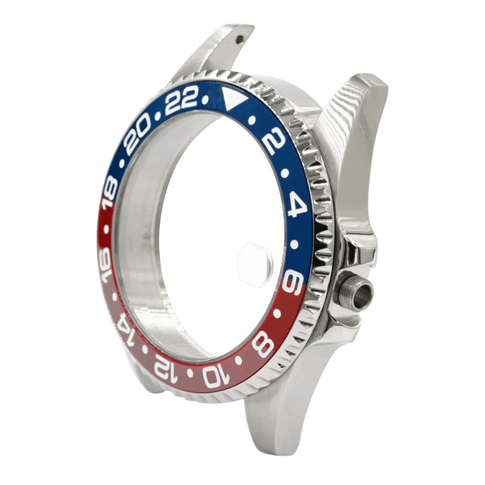 SKX013 GMT 38 Pepsi Ultra Thin — three-quarter view on green with the screw-down crown and crown guards visible at 3 o'clock