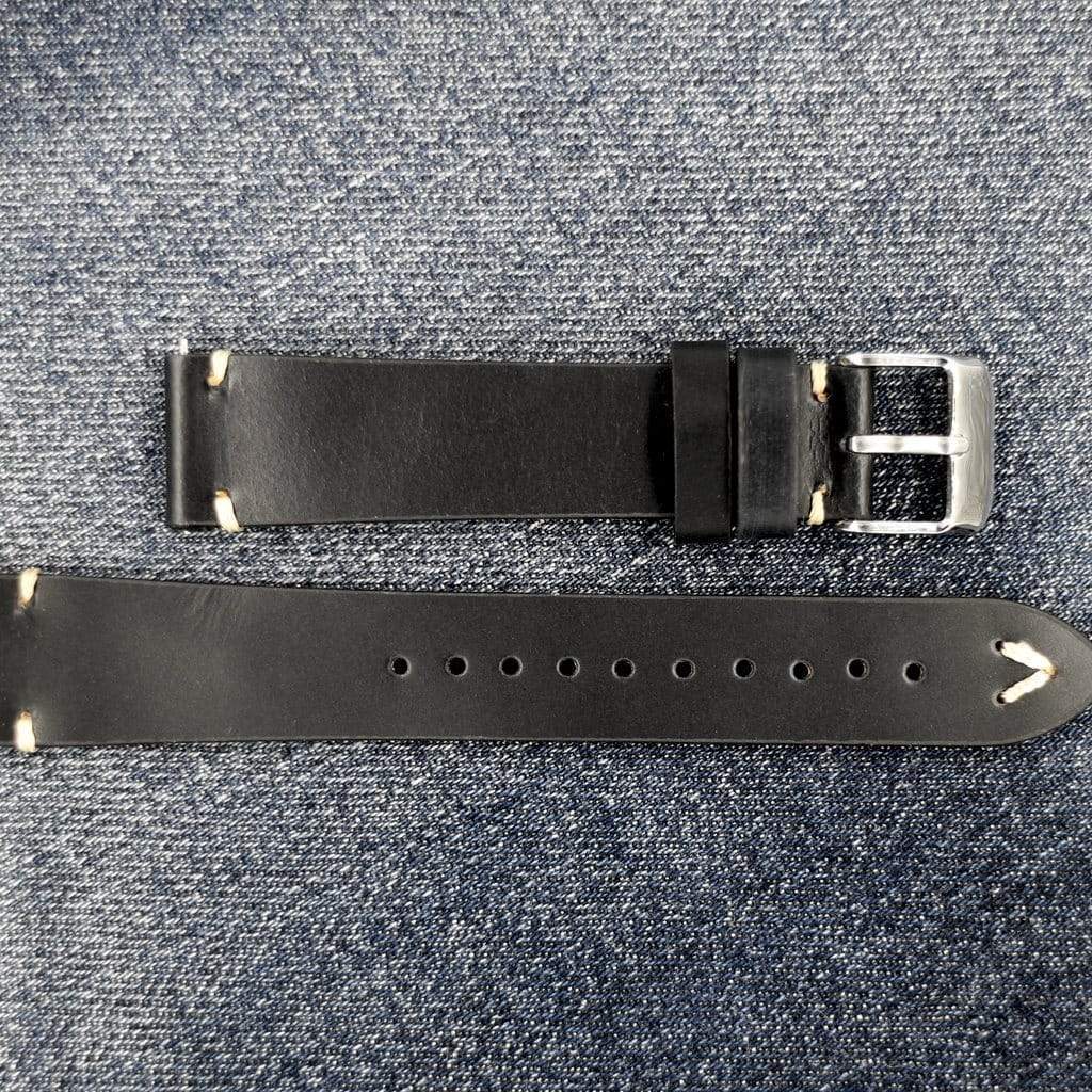Black Vintage Italian Calf Leather Watch Strap - 18mm - - - Lucius Atelier - Swiss Quality Seiko Watch Mod Parts