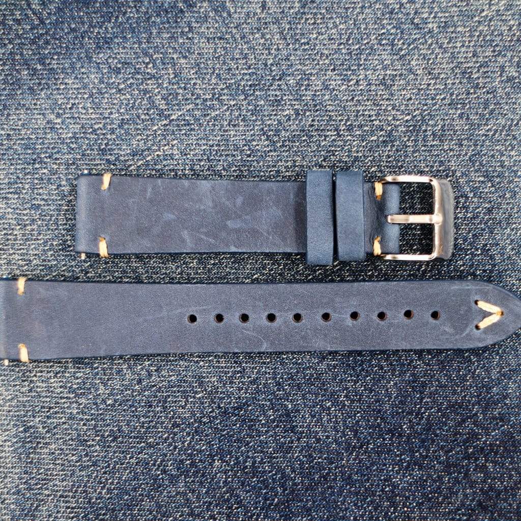 Blue Vintage Italian Calf Leather Watch Strap - 18mm - - - Lucius Atelier - Swiss Quality Seiko Watch Mod Parts