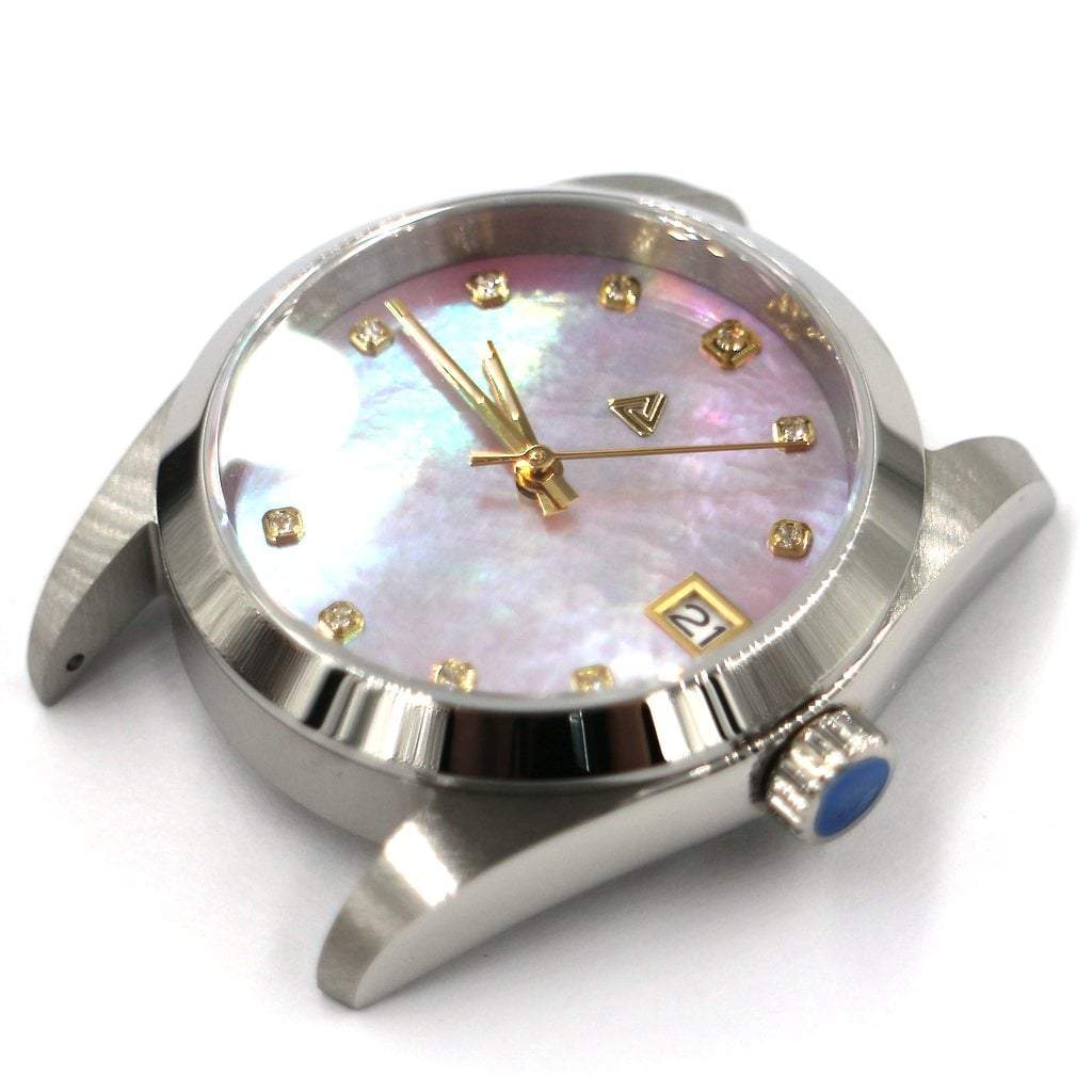 Explorer 36mm Pink Mother of Pearl Mod 002 - - - - Lucius Atelier - Swiss Quality Seiko Watch Mod Parts