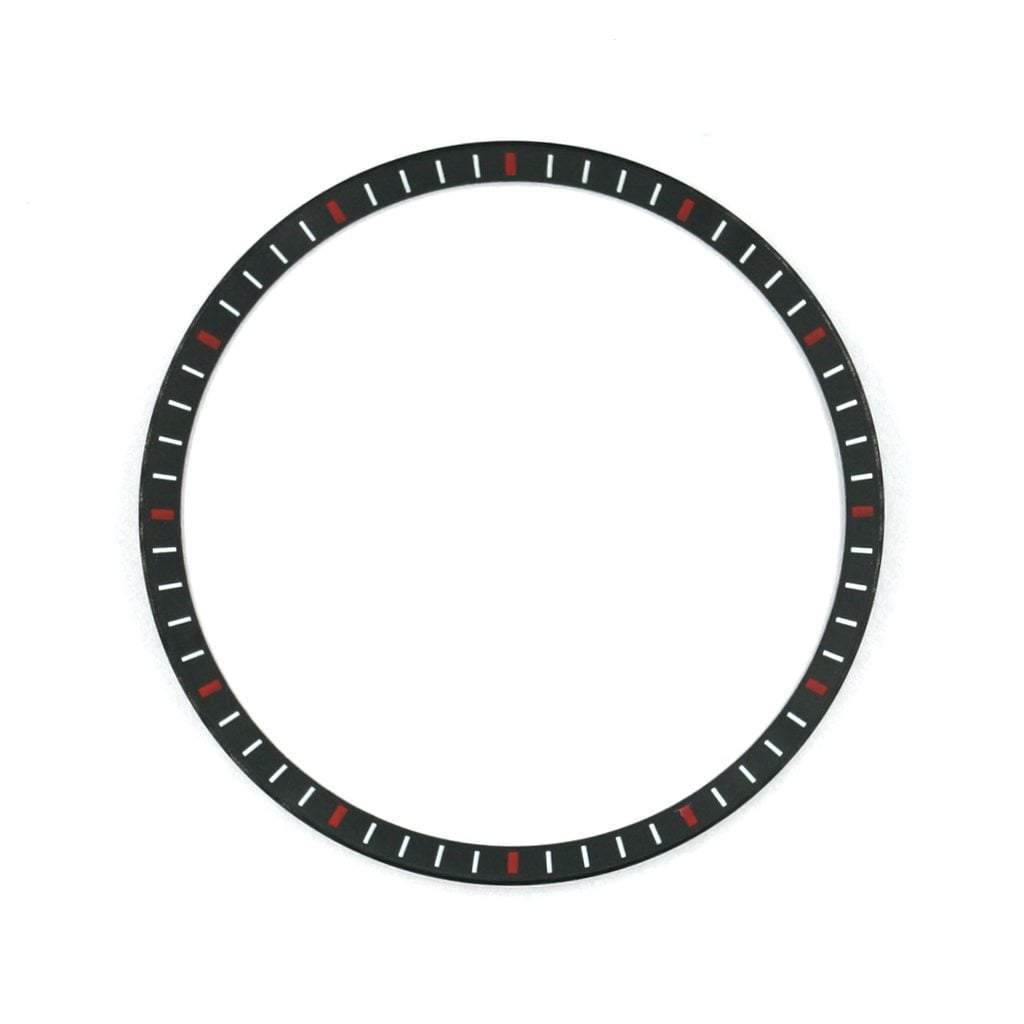 SKX007 Brushed Black Chapter Ring - White & Red Markers - - - - Lucius Atelier - Swiss Quality Seiko Watch Mod Parts