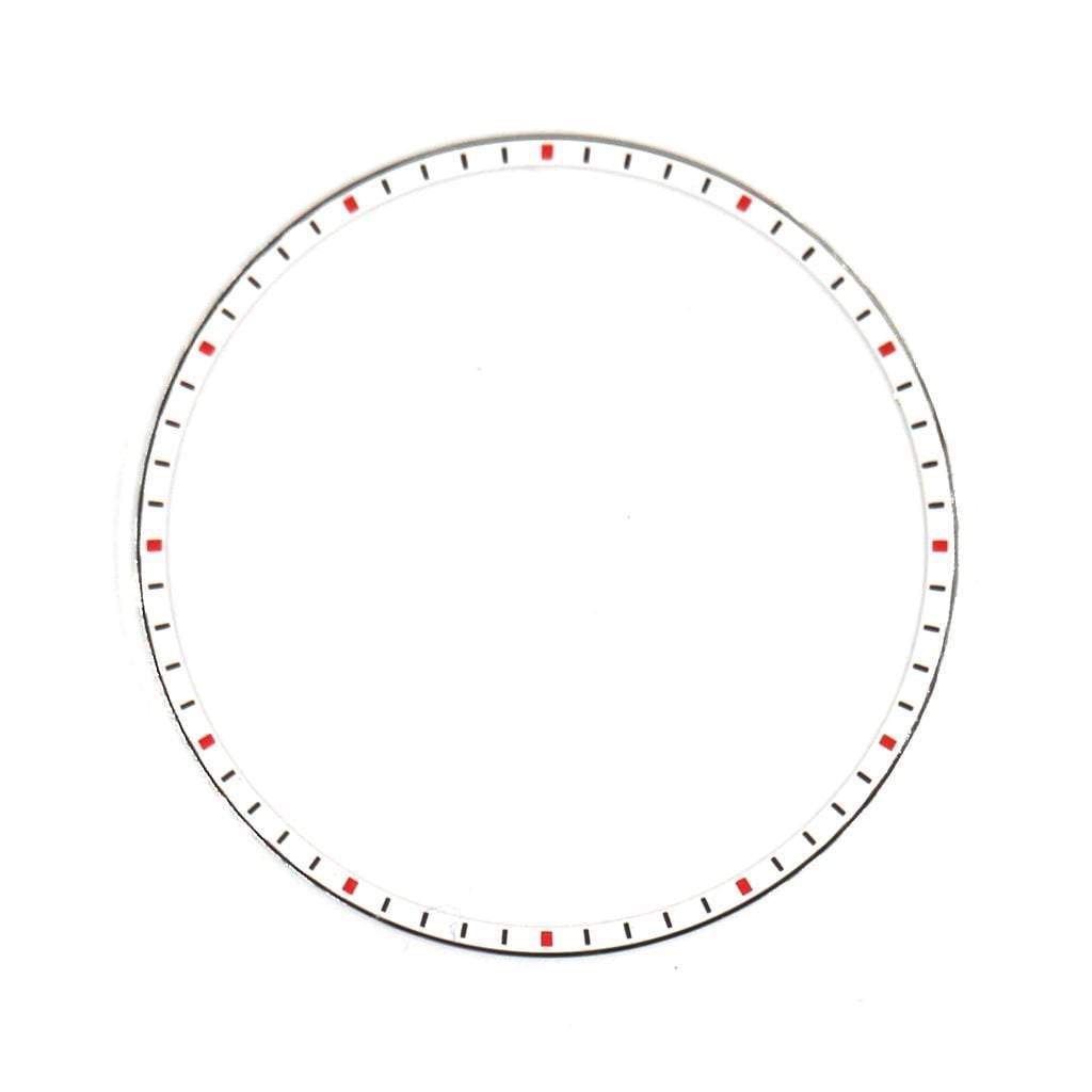 SKX013 Mirror Polished Silver Chapter Ring - Black & Red Markers - - - - Lucius Atelier - Swiss Quality Seiko Watch Mod Parts