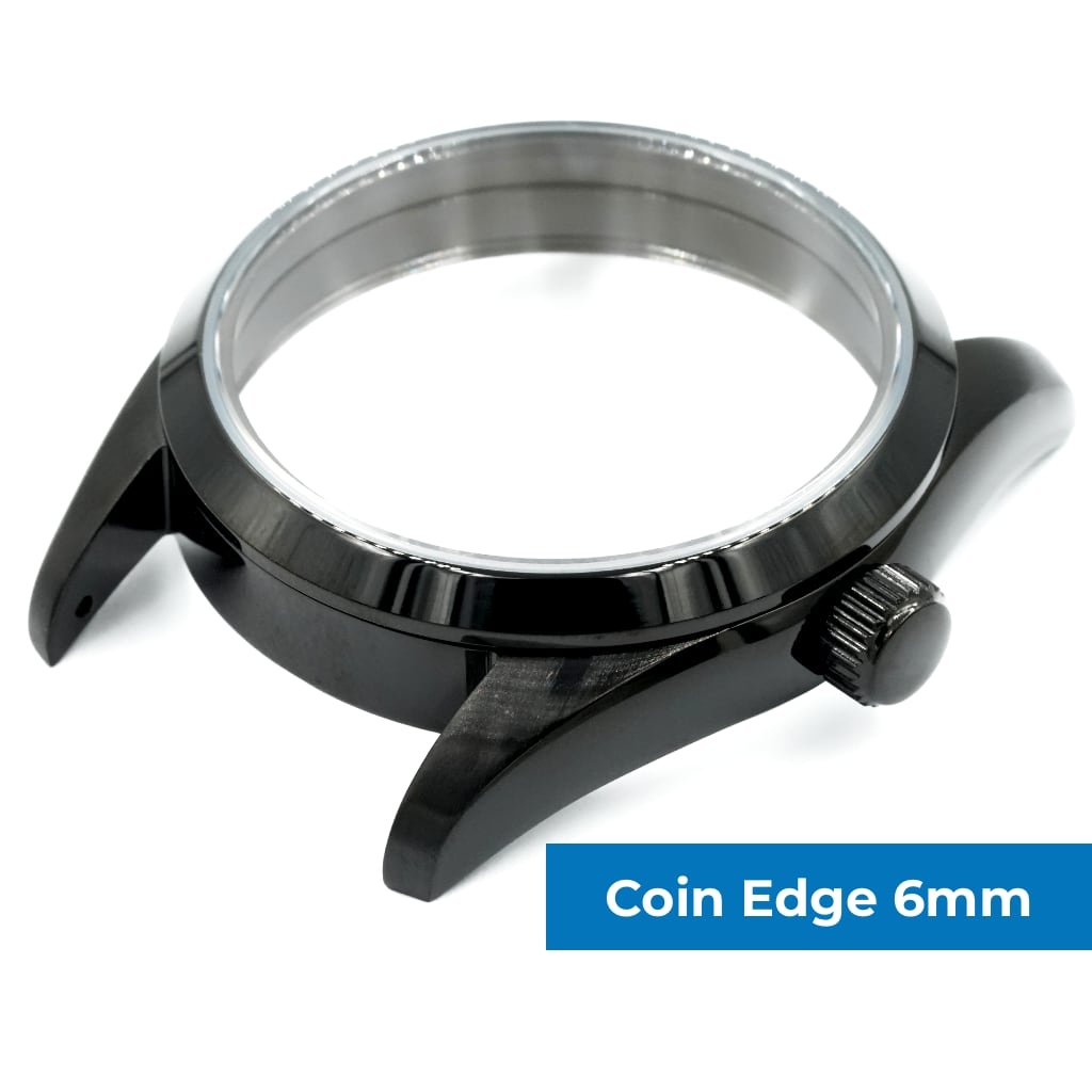 Explorer Watch Case - 36mm [ULTRA THIN DLC BLACK EDITION] - Solid - Coin Edge 6mm - Sterile - Lucius Atelier - Swiss Quality Seiko Watch Mod Parts