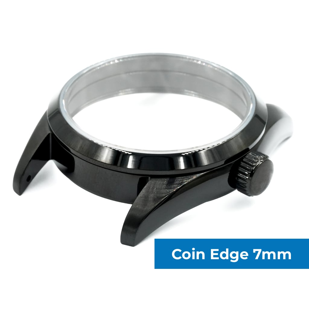 Explorer Watch Case - 36mm [ULTRA THIN DLC BLACK EDITION] - Solid - Coin Edge 6mm - Sterile - Lucius Atelier - Swiss Quality Seiko Watch Mod Parts
