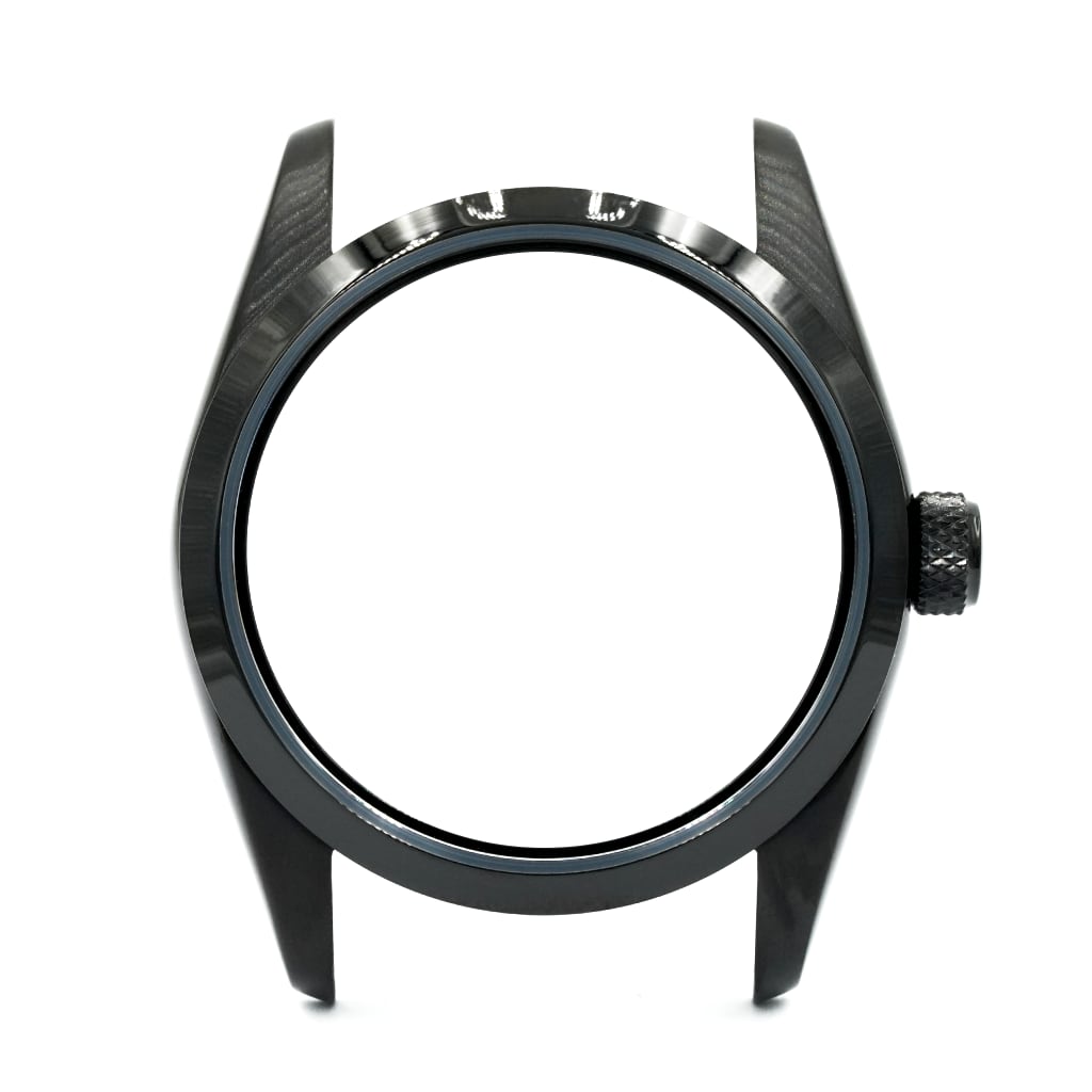 Explorer Watch Case - 36mm [ULTRA THIN DLC BLACK EDITION] - Solid - Knurled 6mm - Sterile - Lucius Atelier - Swiss Quality Seiko Watch Mod Parts