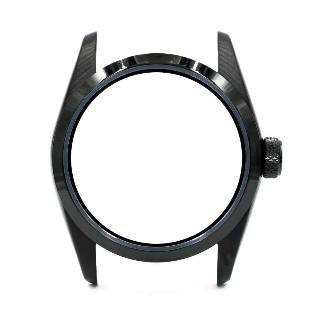 Explorer Watch Case - 36mm [ULTRA THIN DLC BLACK EDITION] - Solid - Knurled 7mm - Sterile - Lucius Atelier - Swiss Quality Seiko Watch Mod Parts