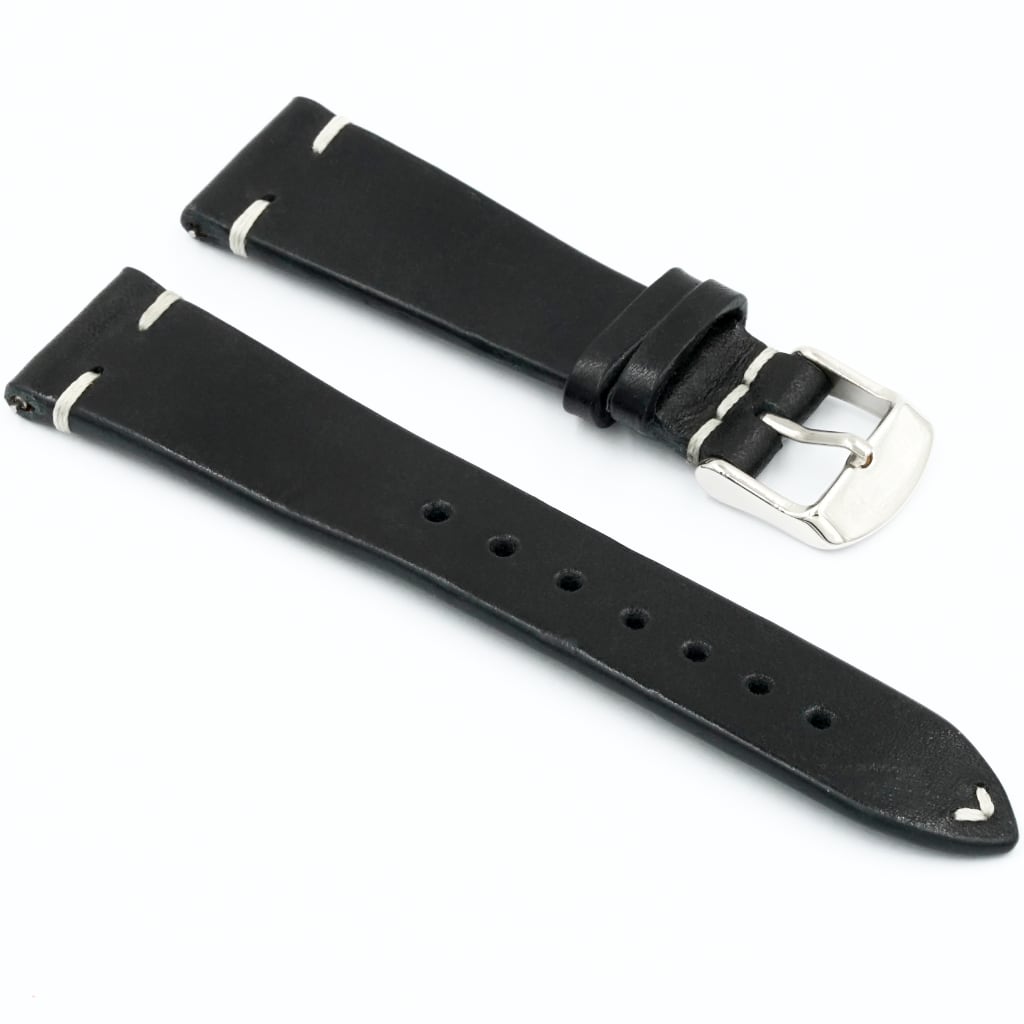 Full Grain Cowhide Leather Strap 20/16mm [Black, Side Stitch] - Small (14.5 - 17.0cm) - - - Lucius Atelier - Swiss Quality Seiko Watch Mod Parts