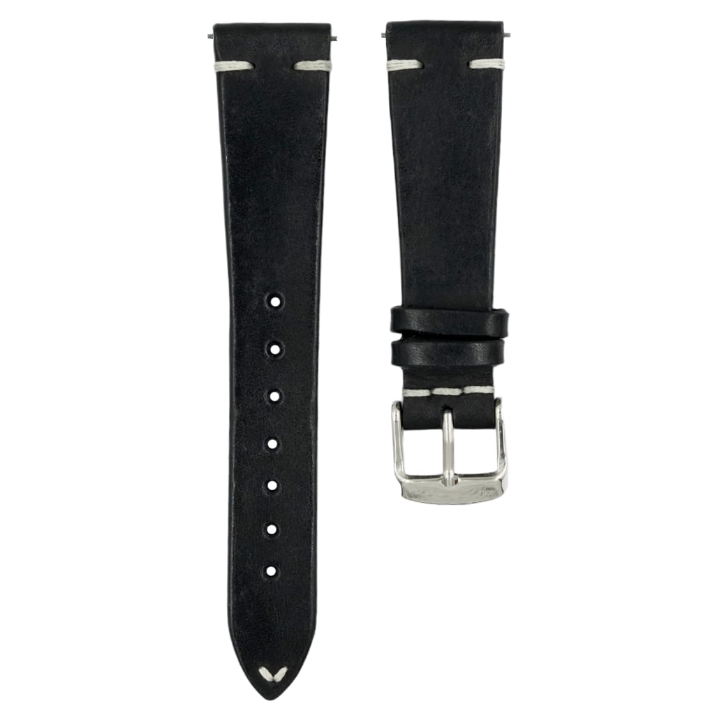 Full Grain Cowhide Leather Strap 20/16mm [Black, Side Stitch] - Lucius ...