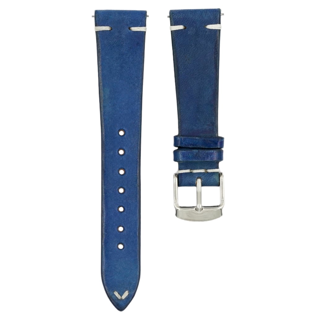 Full Grain Cowhide Leather Strap 20/16mm [Blue, Side Stitch] - Small (14.5 - 17.0cm) - - - Lucius Atelier - Swiss Quality Seiko Watch Mod Parts