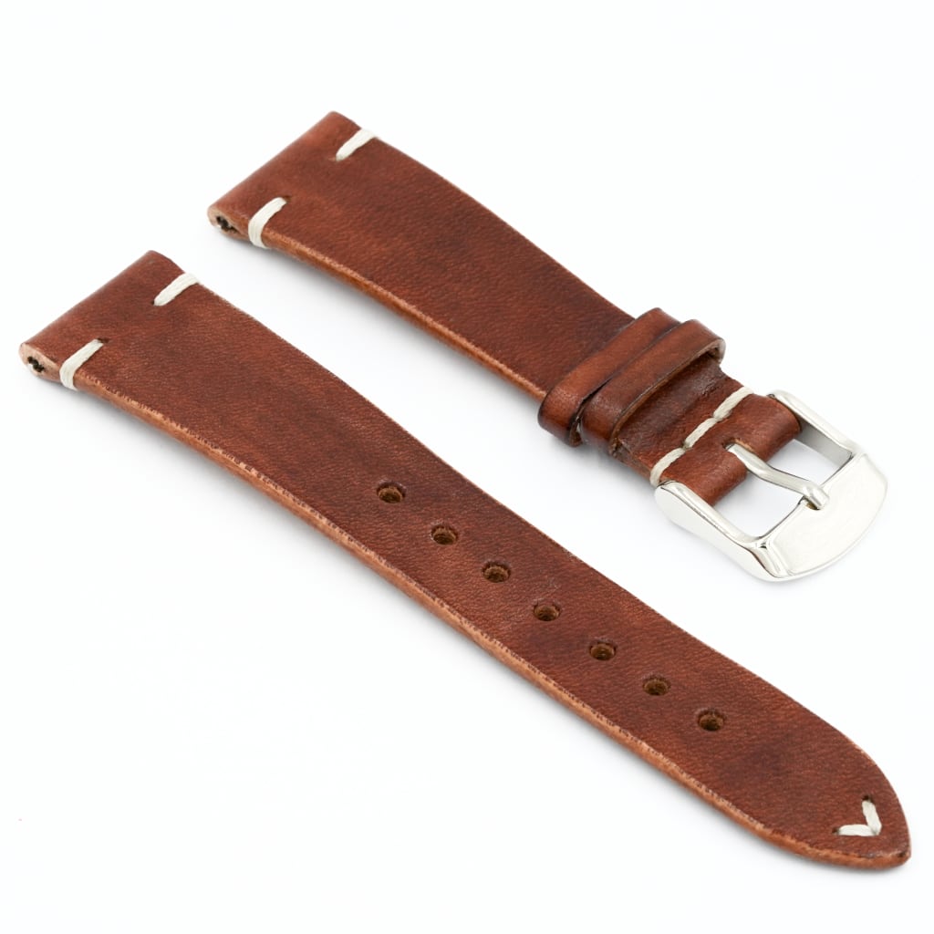 Full Grain Cowhide Leather Strap 20/16mm [Brown, Side Stitch] - Small (14.5 - 17.0cm) - - - Lucius Atelier - Swiss Quality Seiko Watch Mod Parts