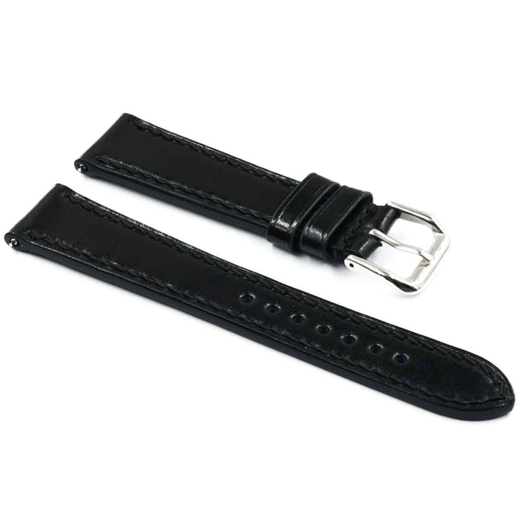 Shell Cordovan Leather Strap 20/16mm [Black, Full Stitch] - Small (14.5 - 17.0cm) - - - Lucius Atelier - Swiss Quality Seiko Watch Mod Parts