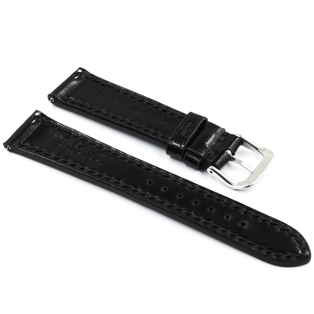 Shell Cordovan Leather Strap 20/16mm [Black, Full Stitch] - Small (14.5 - 17.0cm) - - - Lucius Atelier - Swiss Quality Seiko Watch Mod Parts