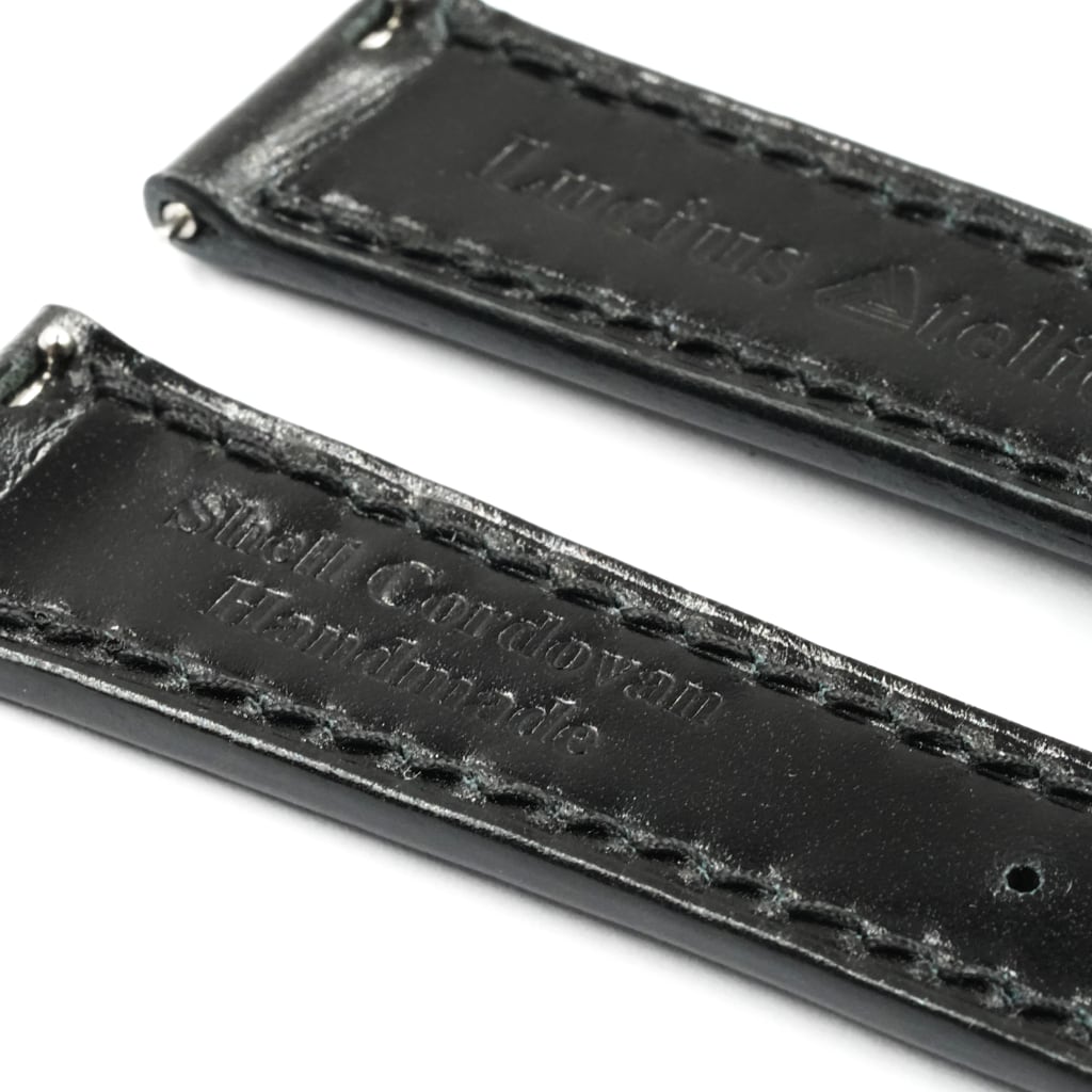 Shell Cordovan Leather Strap 20/16mm [Black, Full Stitch] - Small (14.5 - 17.0cm) - - - Lucius Atelier - Swiss Quality Seiko Watch Mod Parts