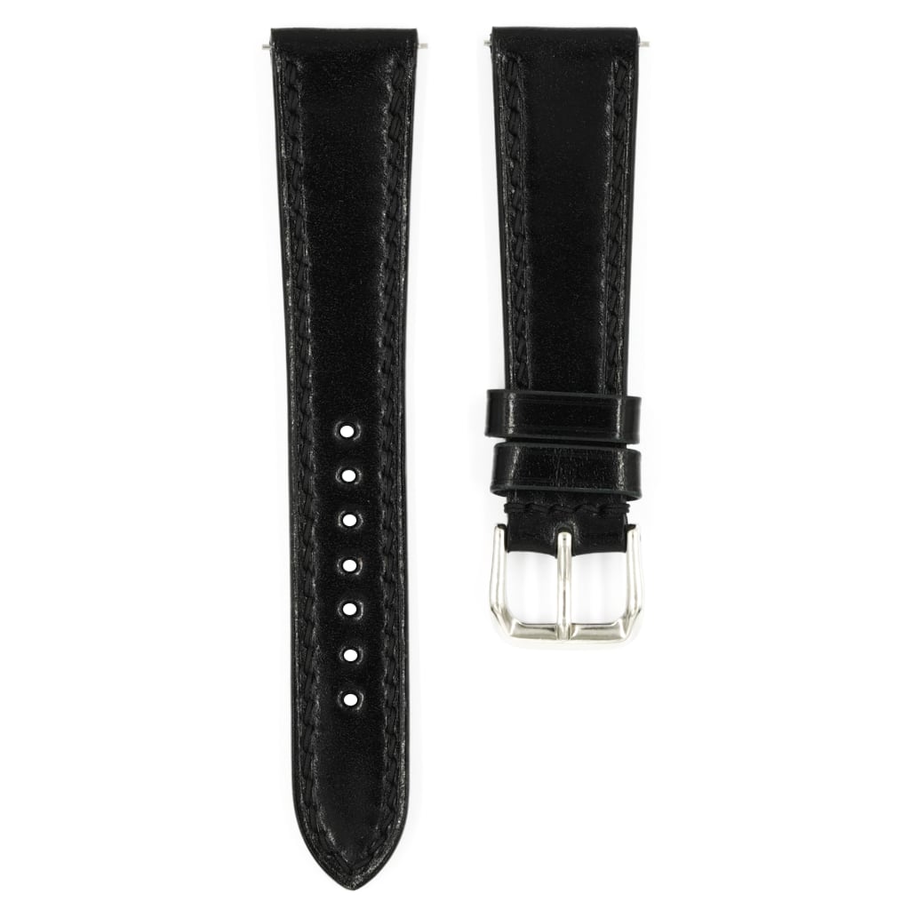 Shell Cordovan Leather Strap 20/16mm [Black, Full Stitch] - Small (14.5 - 17.0cm) - - - Lucius Atelier - Swiss Quality Seiko Watch Mod Parts