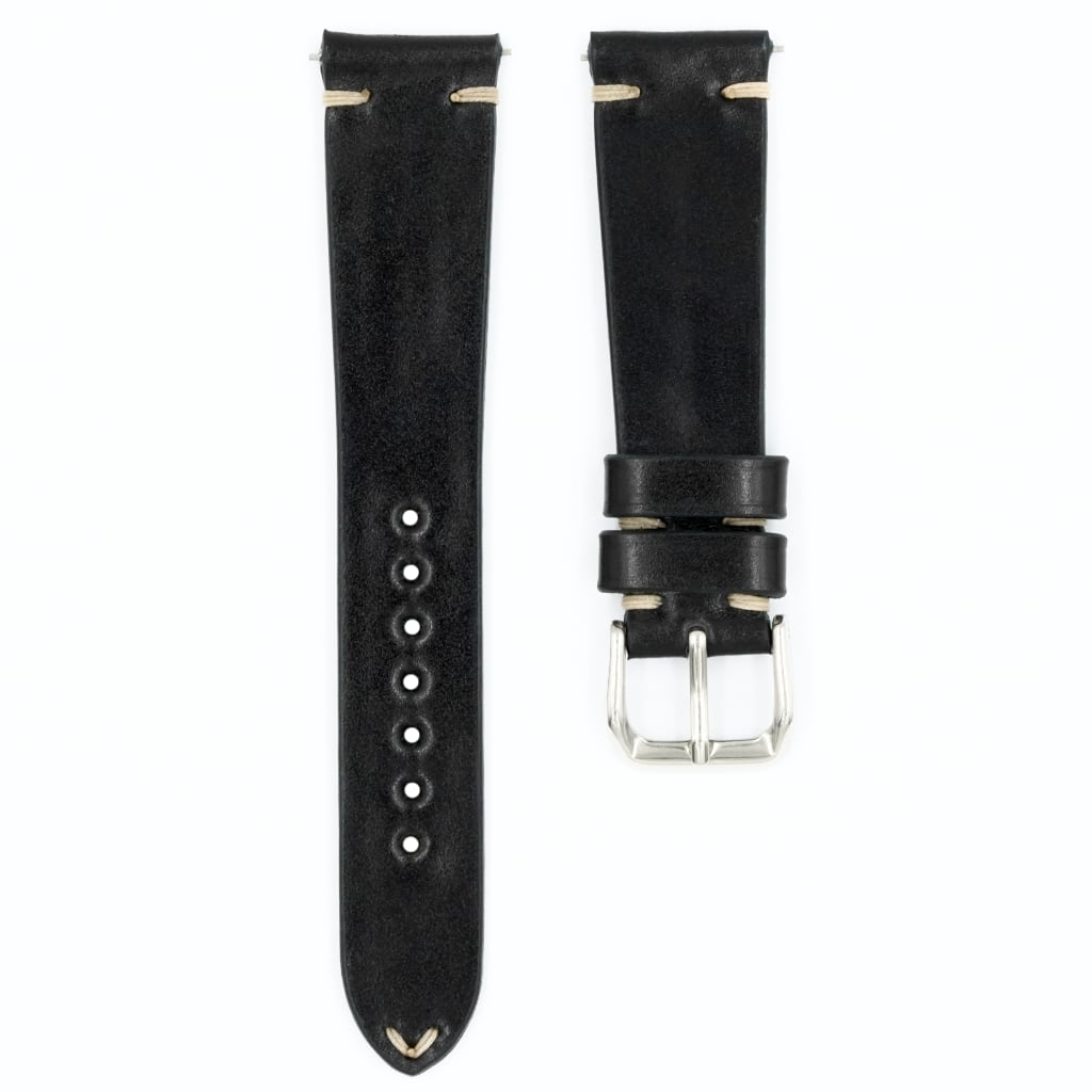 Shell Cordovan Leather Strap 20/16mm [Black, Side Stitch] - Small (14.5 - 17.0cm) - - - Lucius Atelier - Swiss Quality Seiko Watch Mod Parts