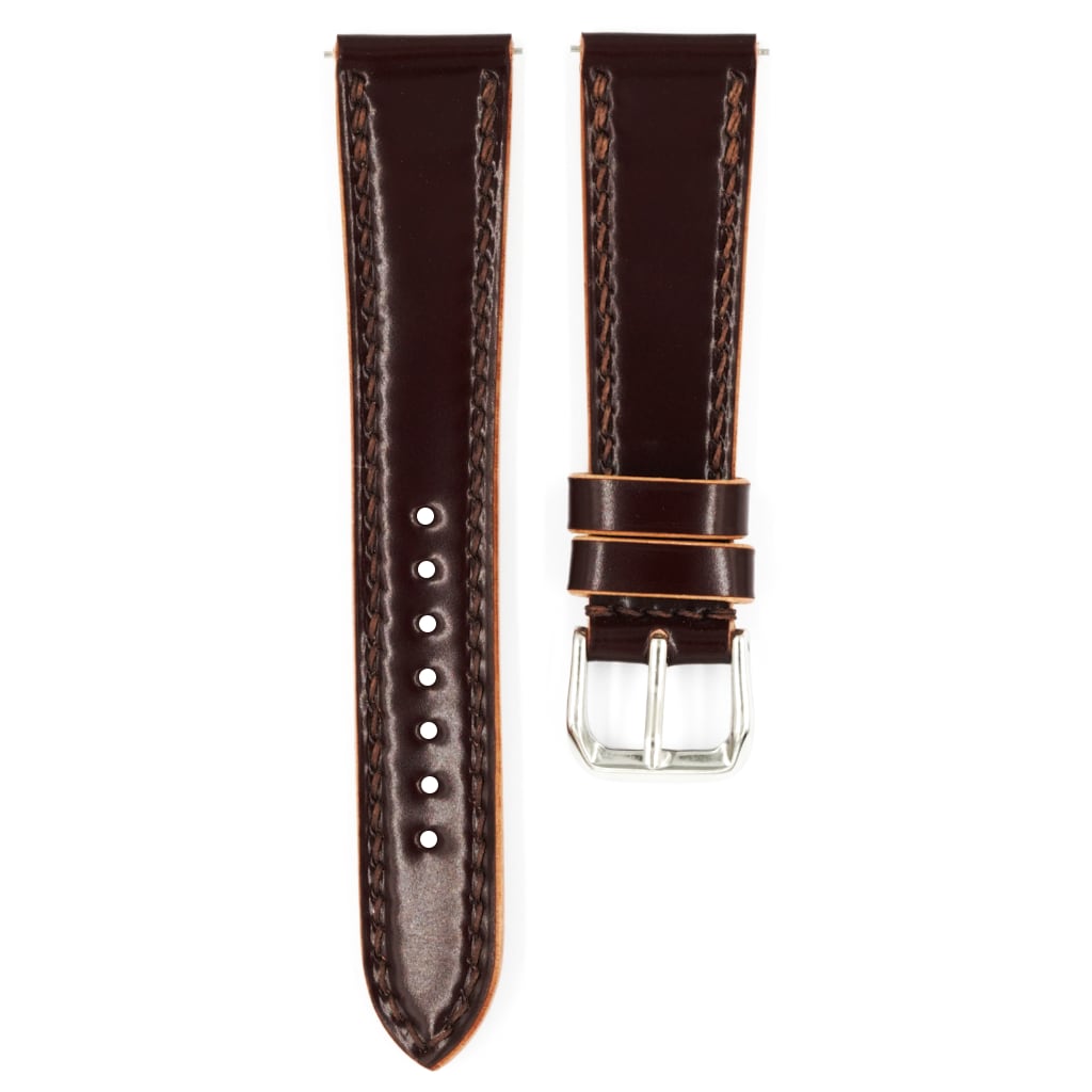 Shell Cordovan Leather Strap 20/16mm [Chocolate, Full Stitch] - Small (14.5 - 17.0cm) - - - Lucius Atelier - Swiss Quality Seiko Watch Mod Parts