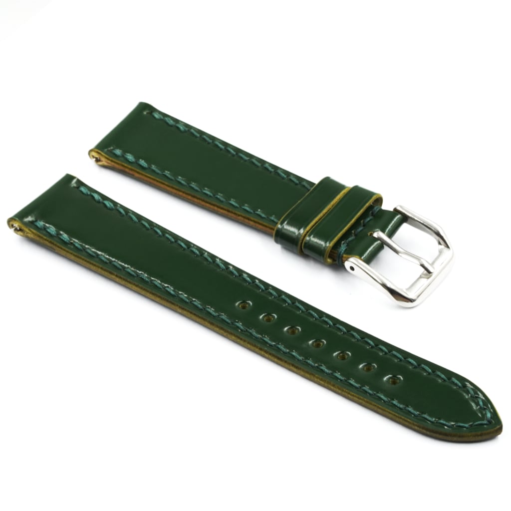 Shell Cordovan Leather Strap 20/16mm [Green, Full Stitch] - Small (14.5 - 17.0cm) - - - Lucius Atelier - Swiss Quality Seiko Watch Mod Parts