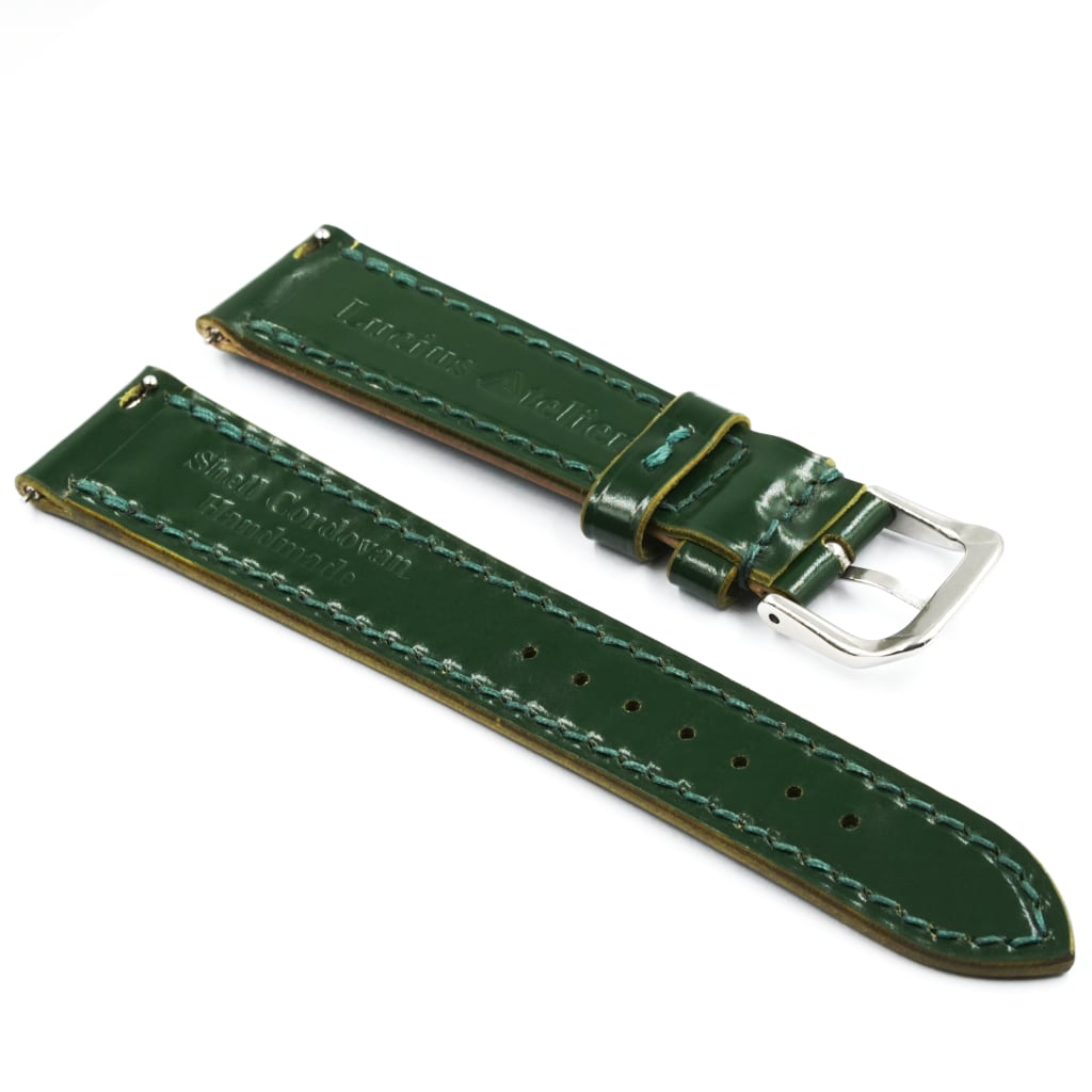 Shell Cordovan Leather Strap 20/16mm [Green, Full Stitch] - Small (14.5 - 17.0cm) - - - Lucius Atelier - Swiss Quality Seiko Watch Mod Parts