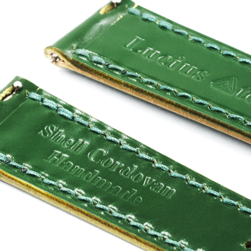 Shell Cordovan Leather Strap 20/16mm [Green, Full Stitch] - Small (14.5 - 17.0cm) - - - Lucius Atelier - Swiss Quality Seiko Watch Mod Parts