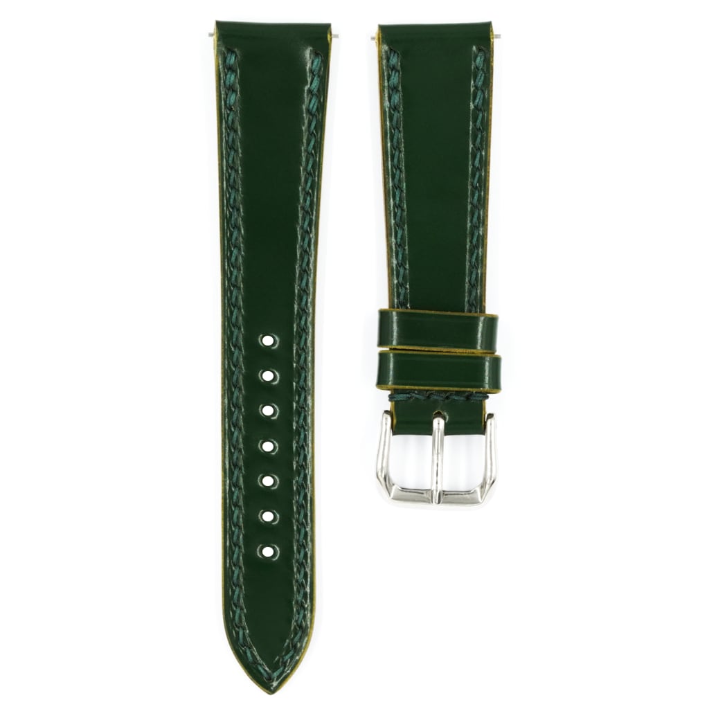 Shell Cordovan Leather Strap 20/16mm [Green, Full Stitch] - Small (14.5 - 17.0cm) - - - Lucius Atelier - Swiss Quality Seiko Watch Mod Parts