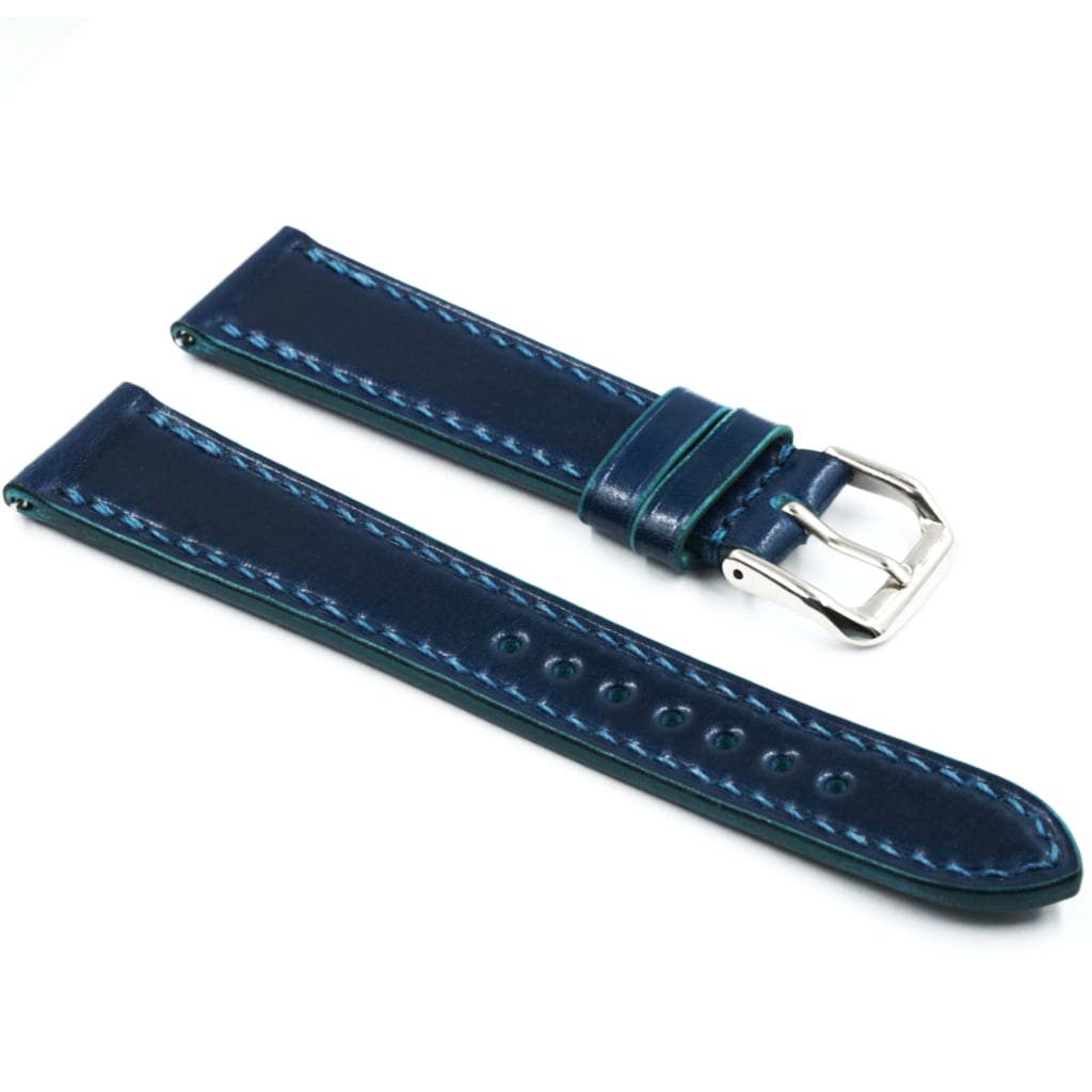 Shell Cordovan Leather Strap 20/16mm [Navy Blue, Full Stitch] - Small (14.5 - 17.0cm) - - - Lucius Atelier - Swiss Quality Seiko Watch Mod Parts