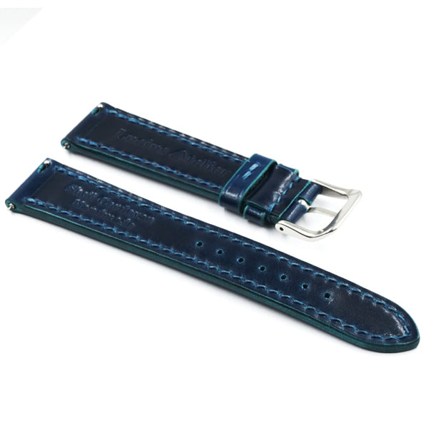 Shell Cordovan Leather Strap 20/16mm [Navy Blue, Full Stitch] - Lucius  Atelier