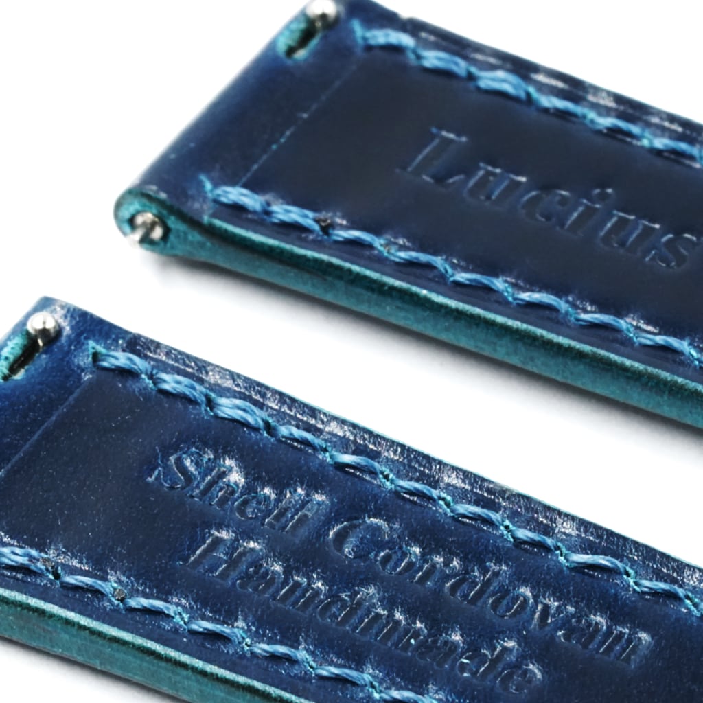 Shell Cordovan Leather Strap 20/16mm [Navy Blue, Full Stitch] - Small (14.5 - 17.0cm) - - - Lucius Atelier - Swiss Quality Seiko Watch Mod Parts