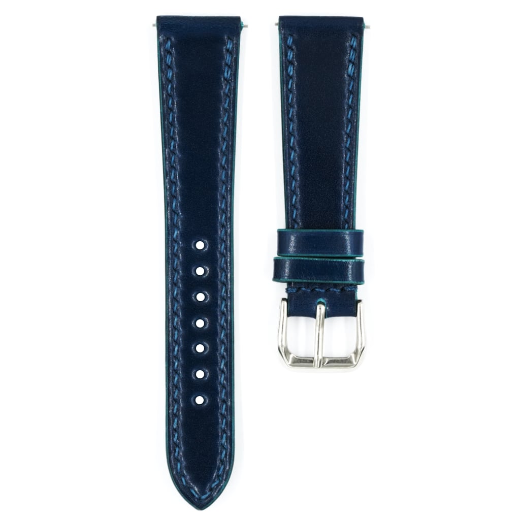 Shell Cordovan Leather Strap 20/16mm [Navy Blue, Full Stitch] - Small (14.5 - 17.0cm) - - - Lucius Atelier - Swiss Quality Seiko Watch Mod Parts