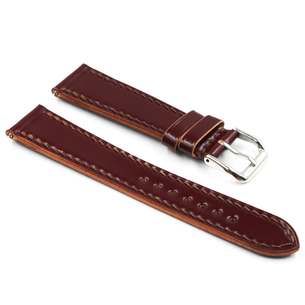 Shell Cordovan Leather Strap 20/16mm [Red Wine, Full Stitch] - Small (14.5 - 17.0cm) - - - Lucius Atelier - Swiss Quality Seiko Watch Mod Parts