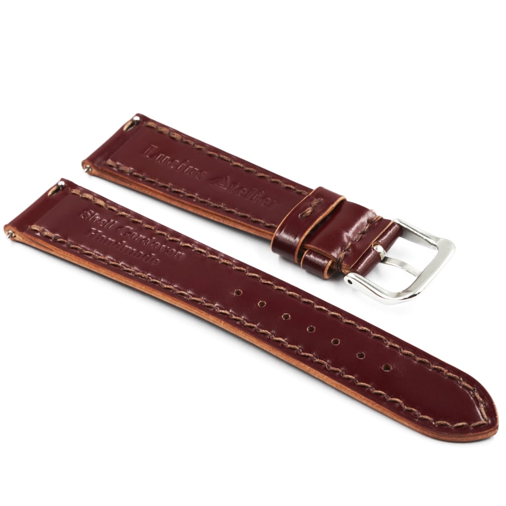 Shell Cordovan Leather Strap 20/16mm [Red Wine, Full Stitch] - Small (14.5 - 17.0cm) - - - Lucius Atelier - Swiss Quality Seiko Watch Mod Parts