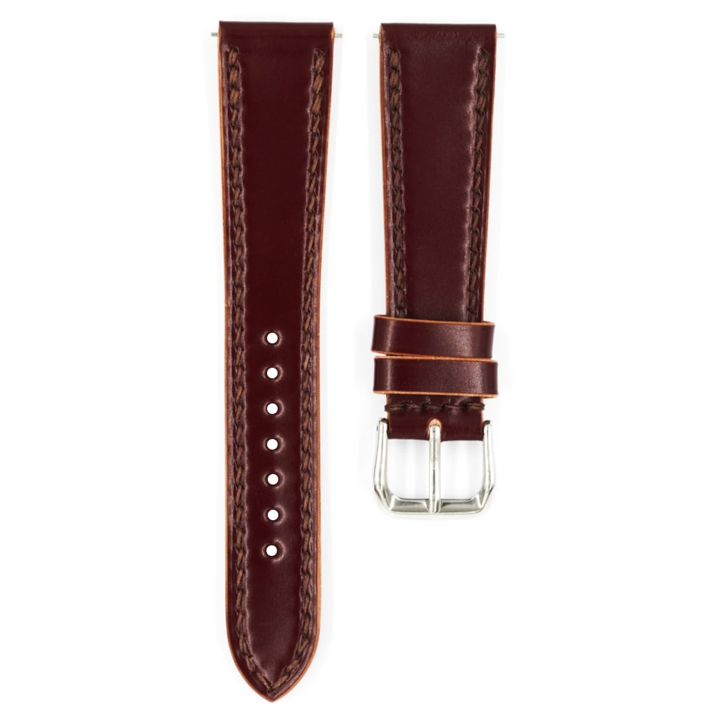Shell Cordovan Leather Strap 20/16mm [Red Wine, Full Stitch] - Small (14.5 - 17.0cm) - - - Lucius Atelier - Swiss Quality Seiko Watch Mod Parts