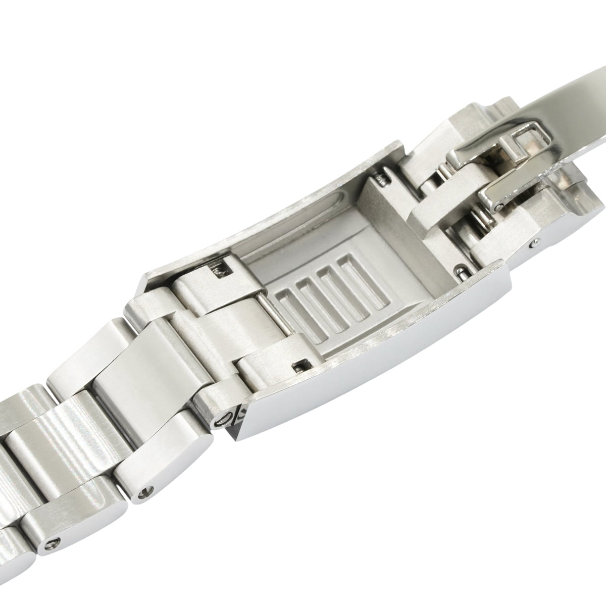 Full-brushed Oyster bracelet, 20/16mm taper, with a toolless on-the-fly clasp — Lucius Atelier Seiko mod