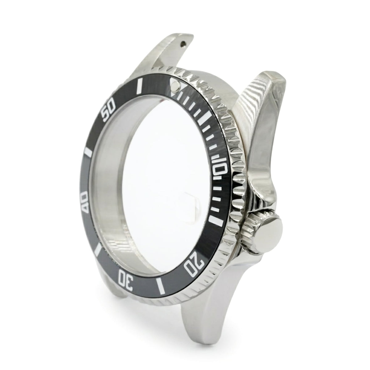 SKX013 Diver 38 Black Ultra Thin Edition — three-quarter angle view facing left, showing crown guards and case profile