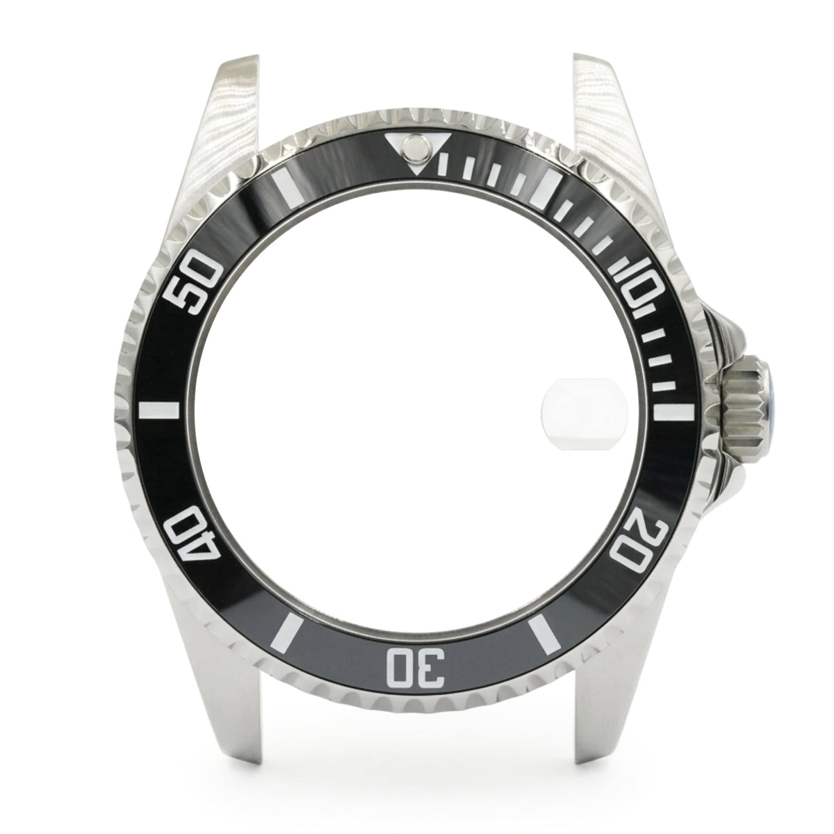 SKX013 Diver 38 Black Ultra Thin Edition — front view with cyclops lens magnifying the date window position