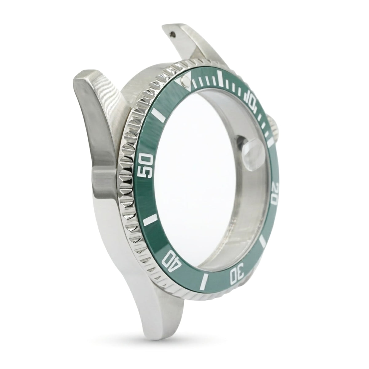 SKX013 Diver 38 Green Ultra Thin Edition — three-quarter angle view facing right, showing green ceramic bezel insert with BGW9 lume pip