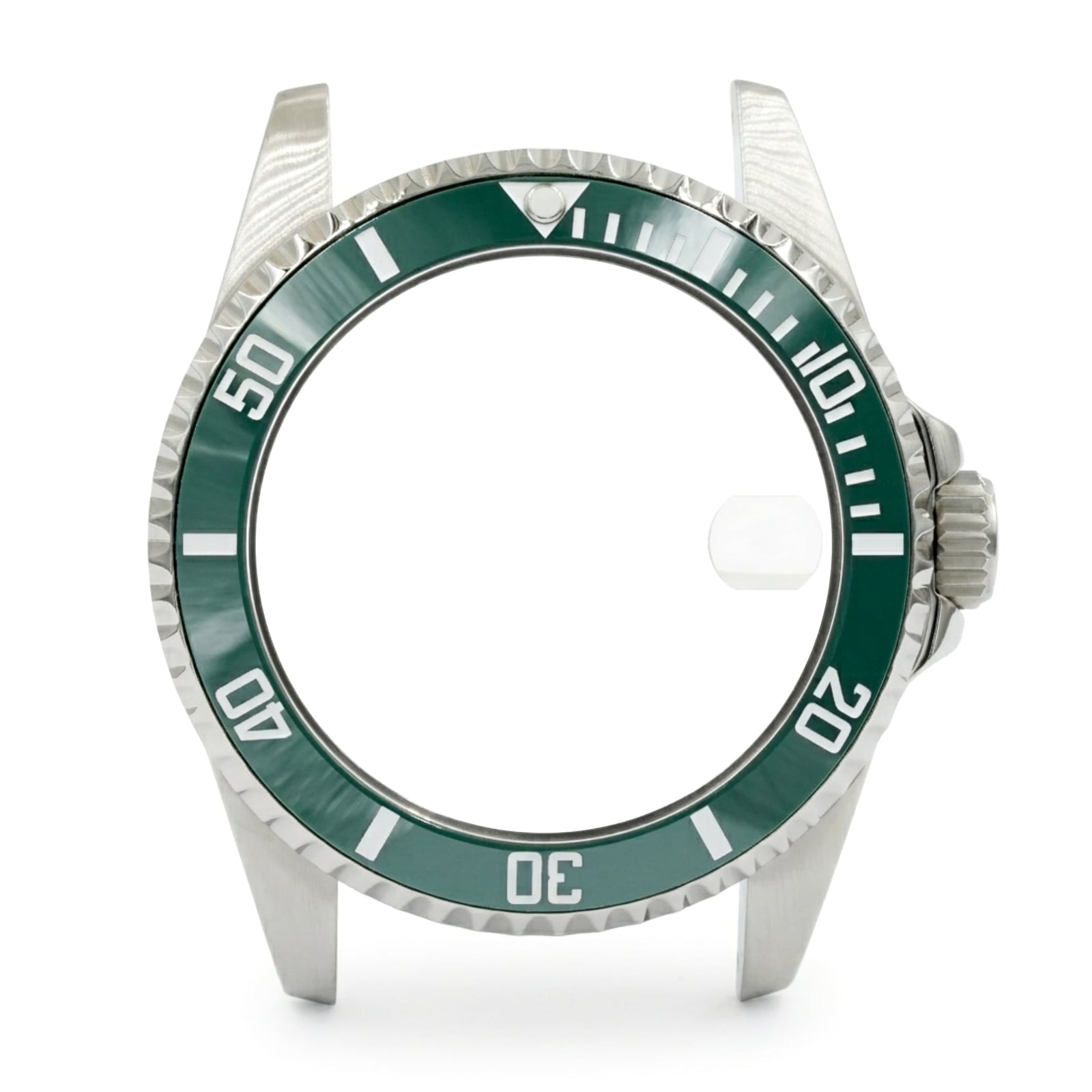SKX013 Diver 38 Green Ultra Thin Edition — front view with cyclops lens magnifying the date window position