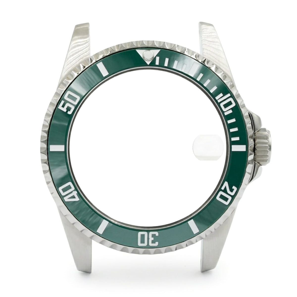 SKX013 Diver 38 Green Ultra Thin Edition — front view with cyclops lens magnifying the date window position