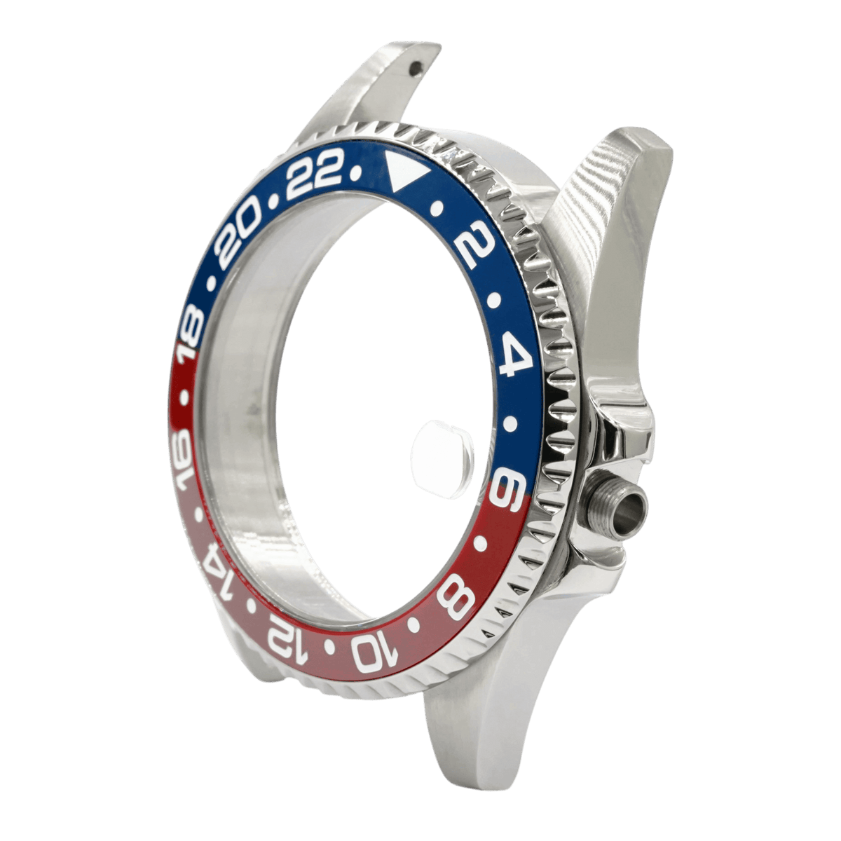 SKX013 GMT 38 Pepsi Ultra Thin — three-quarter view on green with the screw-down crown and crown guards visible at 3 o'clock