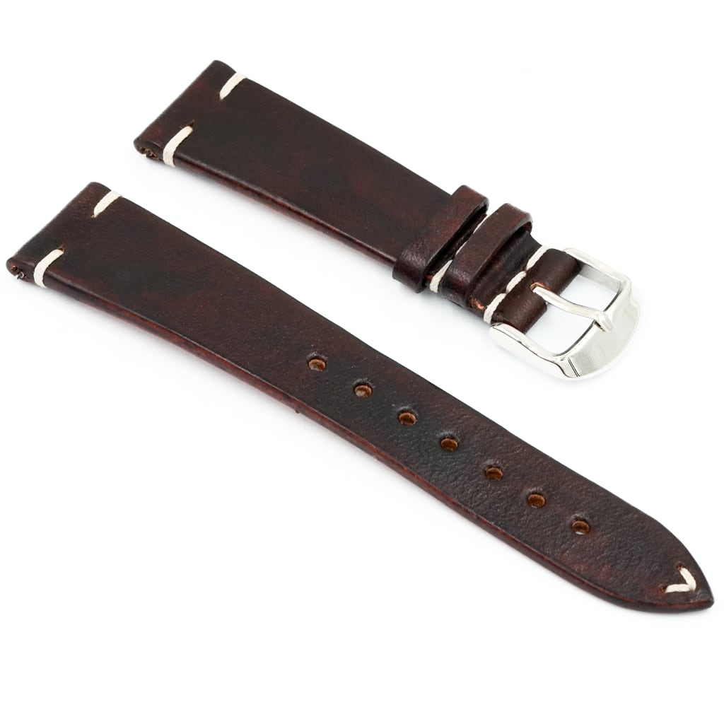 Full Grain Cowhide Leather Strap 20/16mm [Chocolate, Side Stitch]