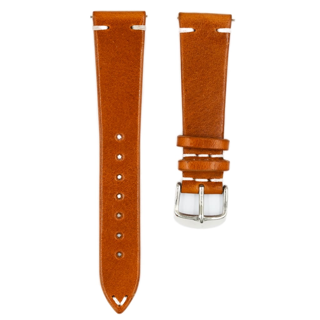 Full Grain Cowhide Leather Strap 20/16mm [Cognac, Side Stitch]