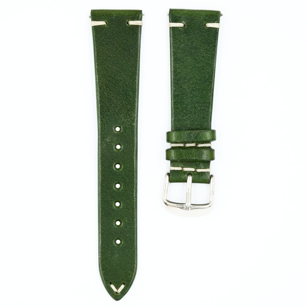 Full Grain Cowhide Leather Strap 20/16mm [Green, Side Stitch]