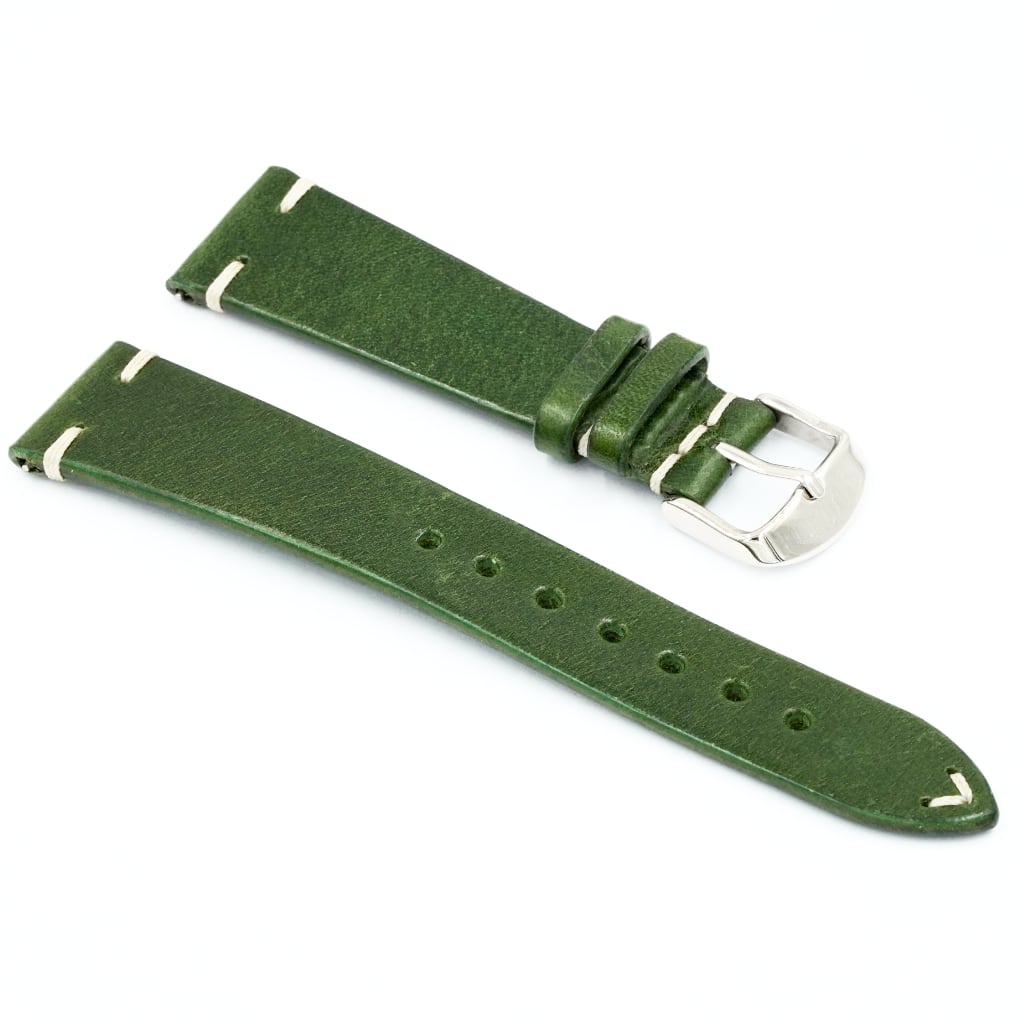 Full Grain Cowhide Leather Strap 20/16mm [Green, Side Stitch]