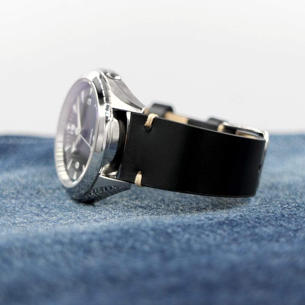 Black Vintage Italian Calf Leather Watch Strap - 18mm - - - Lucius Atelier - Swiss Quality Seiko Watch Mod Parts