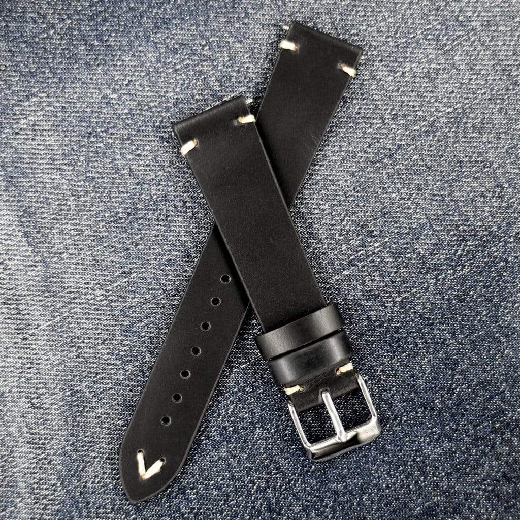 Black Vintage Italian Calf Leather Watch Strap - 18mm - - - Lucius Atelier - Swiss Quality Seiko Watch Mod Parts