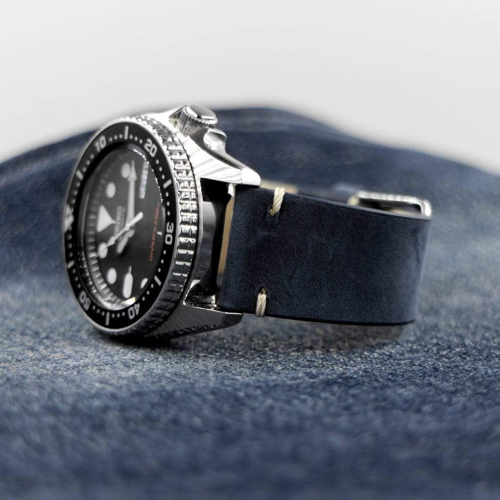 Blue Vintage Italian Calf Leather Watch Strap - 18mm - - - Lucius Atelier - Swiss Quality Seiko Watch Mod Parts