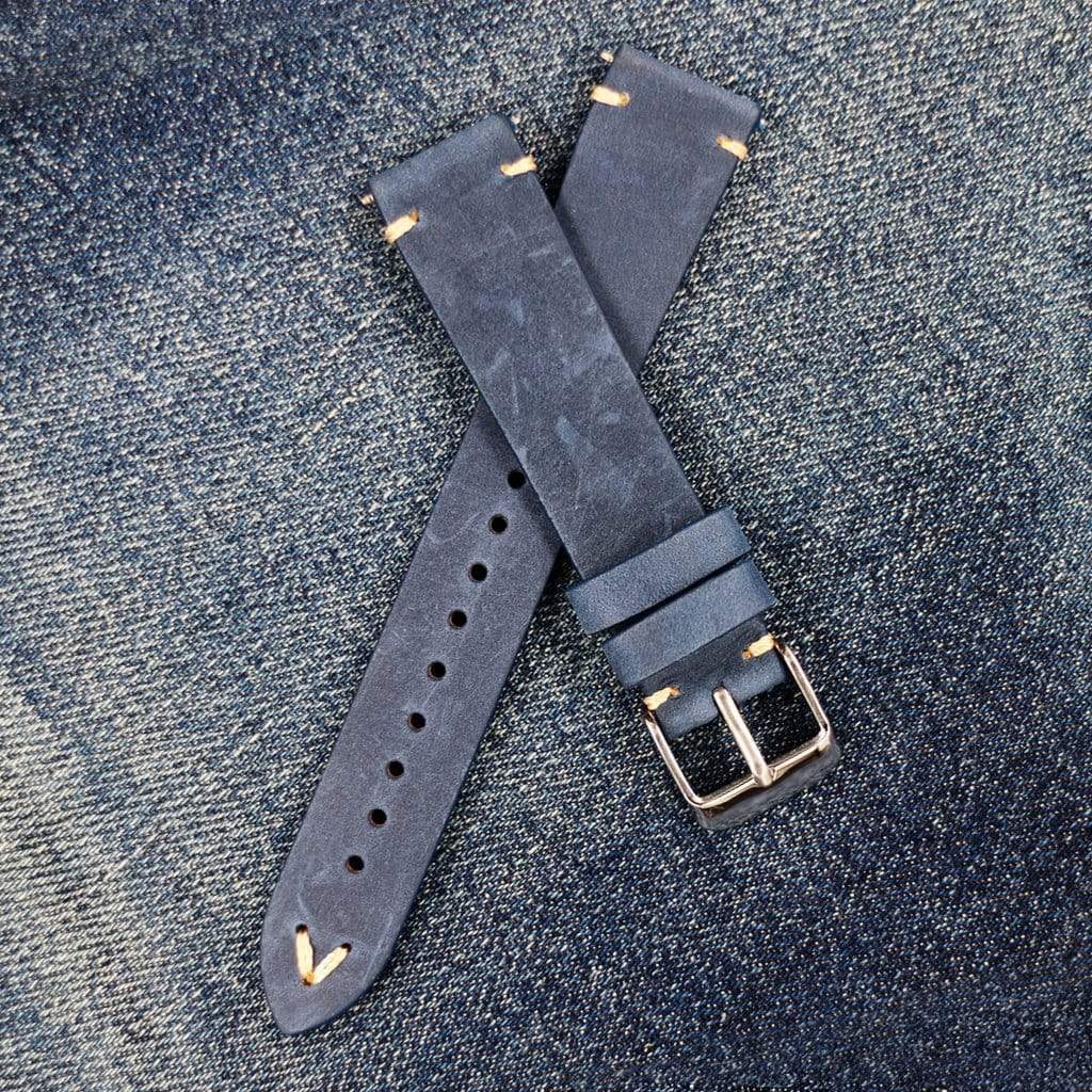 Blue Vintage Italian Calf Leather Watch Strap - 18mm - - - Lucius Atelier - Swiss Quality Seiko Watch Mod Parts