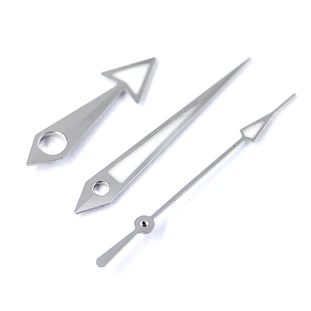 Broad Arrow Hands - Polished Silver - BGW9 Grade A - - - Lucius Atelier - Swiss Quality Seiko Watch Mod Parts